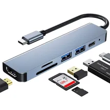 Unnderwiss USB c hub, Multi Port USB C Adapter für MacBook Pro, 6 in 1 USB C zu HDMI Hub, kompatibel mit USB C Laptops und Anderen Typ-C Geräten (4K HDMI USB3.0 USB2.0 SD/TF-Kartenleser 87W PD)