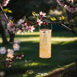 Marrakesch Orient & Mediterran Interior Marrakesch 2er Set Solarlaternen Solarlampen für außen mit Henkel aus Metall 30cm Groß | Boho Deko Outdoor Solar LED Laterne Wetterfest Hoja Weiss IP65 Wasserdicht als Gartendeko im Garten