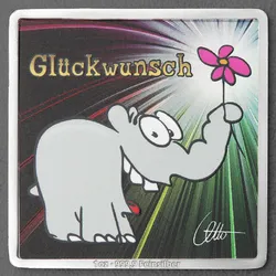 Silberbarren 1oz Glückwunsch quadratisch (koloriert) Ottifanten