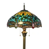 Tokira Tiffany Stehlampe Grün Libelle - Vintage Wohnzimmer Leselampe, Modern Kinderzimmer Lampe, 16 Zoll Mehrfarbiges Glas Lampenschirm [Ohne Glühbirnen]