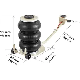Vevor Pneumatischer Wagenheber Air Jack 3 t, Weiß Dreifachbeutel-Luftheber 140-450 mm Hubhöhe Airbag Luftwagenheber mit langem Griff, 5 Minuten Hub Luftheber Wagenheber für SUV, Lkw, Pkw usw.