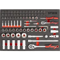 Stier Steckschlüssel-Satz, 1/4 und 1/2 Zoll, 92-teilig, in Weichschaumeinlage