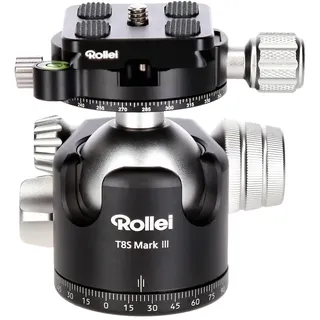 Rollei T8S Markt II professioneller 360 Grad Kamera Stativ Kugelkopf mit Friktion, 22KG Tragkraft, Skalierung f. Panorama Aufnahmen und 2 Wasserwaagen.Inkl. Acra Swiss kompatibler Schnellwechselplatte