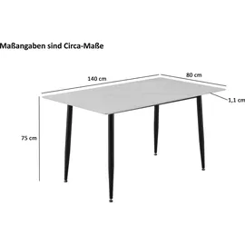 möbelliebling Esstisch Keramik weiß 140 x 80 Vierfuß-Gestell schwarz GÖTEBORG