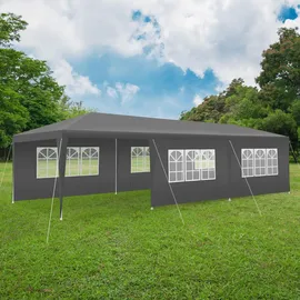 Tectake Pavillon Miramas 9 x 3 m inkl. 8 Seitenteile Grau
