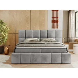 MKS Meble Boxspringbett, Doppelbett NIRA mit dekorativem Kopfteil, Multipocket-Matratze und Topper, Polsterbett mit Bettkästen - 180 x 200 cm - H3... - Grau