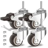 HOLKIE Lenkrollen Rollen für Möbel 25mm Möbelrollen Gummirollen Transportrollen mit Bremsen M6-1 x 20mm (Stem Diameter 6mm Stem Length 20mm) Gesamttragfähigkeit 40kg (2 mit Bremsen und 2 ohne)
