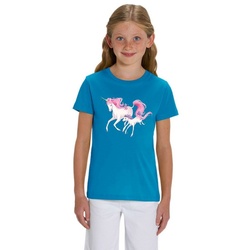 Hilltop Print-Shirt Hochwertiges Kinder Mädchen T-Shirt aus Bio Baumwolle Einhorn Motiv blau 152/164