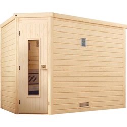 weka Sauna Turku, BxTxH: 248 x 198 x 205 cm, 45 mm, (Set) 7,5 kW-Ofen mit digitaler Steuerung beige