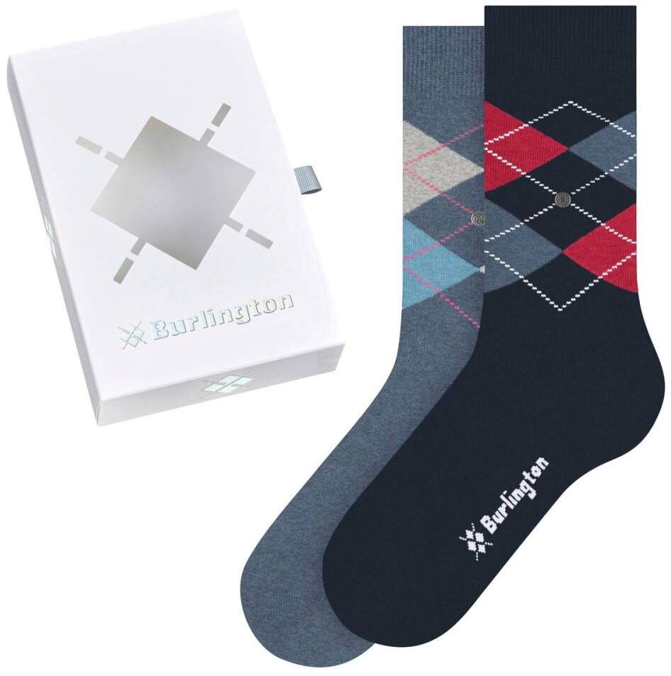 Burlington Damen Socken, 2er Pack - Geschenk-Set, Argyle, Raute, Onesize Schwarz/Blau 36-41