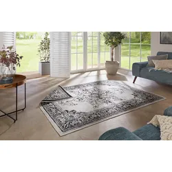 Teppich NORTHRUGS "Borbon Wendeteppich" Gr. 33, schwarz (schwarz, creme), B:160cm H:5mm L:230cm, Polypropylen (PP), Teppiche, In-& Outdoor, Wetterfest, Balkon, Garten, Wohnzimmer, Wasserfest