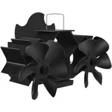 PlayDen Magnetischer Kaminventilator, Doppelkopf-Ofenventilator mit 12 Flügeln, thermisch angetrieben ohne Stromversorgung mit Thermometer