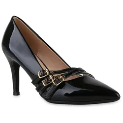 Damen Spitze Pumps in Schwarz Lack