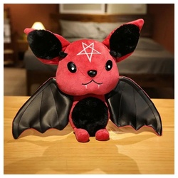 Tinisu Plüschfigur Fledermaus Kuscheltier 30 cm - Rot-Schwarz Plüschtier Stern Stofftier rot