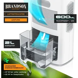 Brandson Luftentfeuchter elektrisch, Raumentfeuchter, klein & leise, Wassertank 2000 ml, für 20 m3 Räume, Luftentfeuchter, Weiss, Schwarz