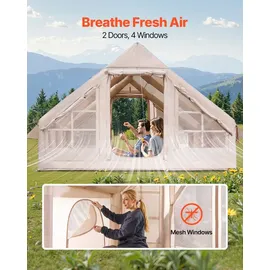 Vevor Aufblasbare Zelte für Camping 4x3x2 m, 5–8 Personen, 300D Oxford Glamping-Zelt mit Ofenanschluss, Handpumpe 2 Türen & 4 Netzfenstern, inkl. Aufbewahrungstasche für einfachen Transport
