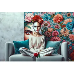 queence Acrylglasbild »Das Blumenzimmer«, Fantasy-Frau-Blumen-Blumenbilder, (1 St.), Kunst, knallige Farben, bunt queence Farbe Bild(er): Knallige bunte Farben