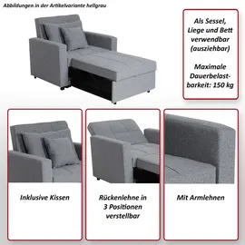 MCW Schlafsessel MCW-L90, Klappsessel Schlafsofa Gästebett Relaxsessel, Liegefläche 197x103cm Stoff/Textil ~ hellgrau