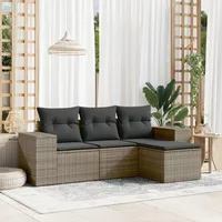 SECOLI Balkon Lounge Balkonmöbel Keiner Sofa Outdoor Gartensofa 3-Sitzer Gartenmöbel-Set Ecksofa Garten Balkonlounge Rattan Polyrattan Lounge Gartenlounge Terrassenmöbel Grau 4-tlg-Type-79