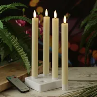 MARELIDA LED Stabkerzen Tafelkerzen mit Ladestation Fernbedienung Timer Echtwachs Dinnerkerzen Tafelkerzen wiederaufladbar 4er Set (creme)