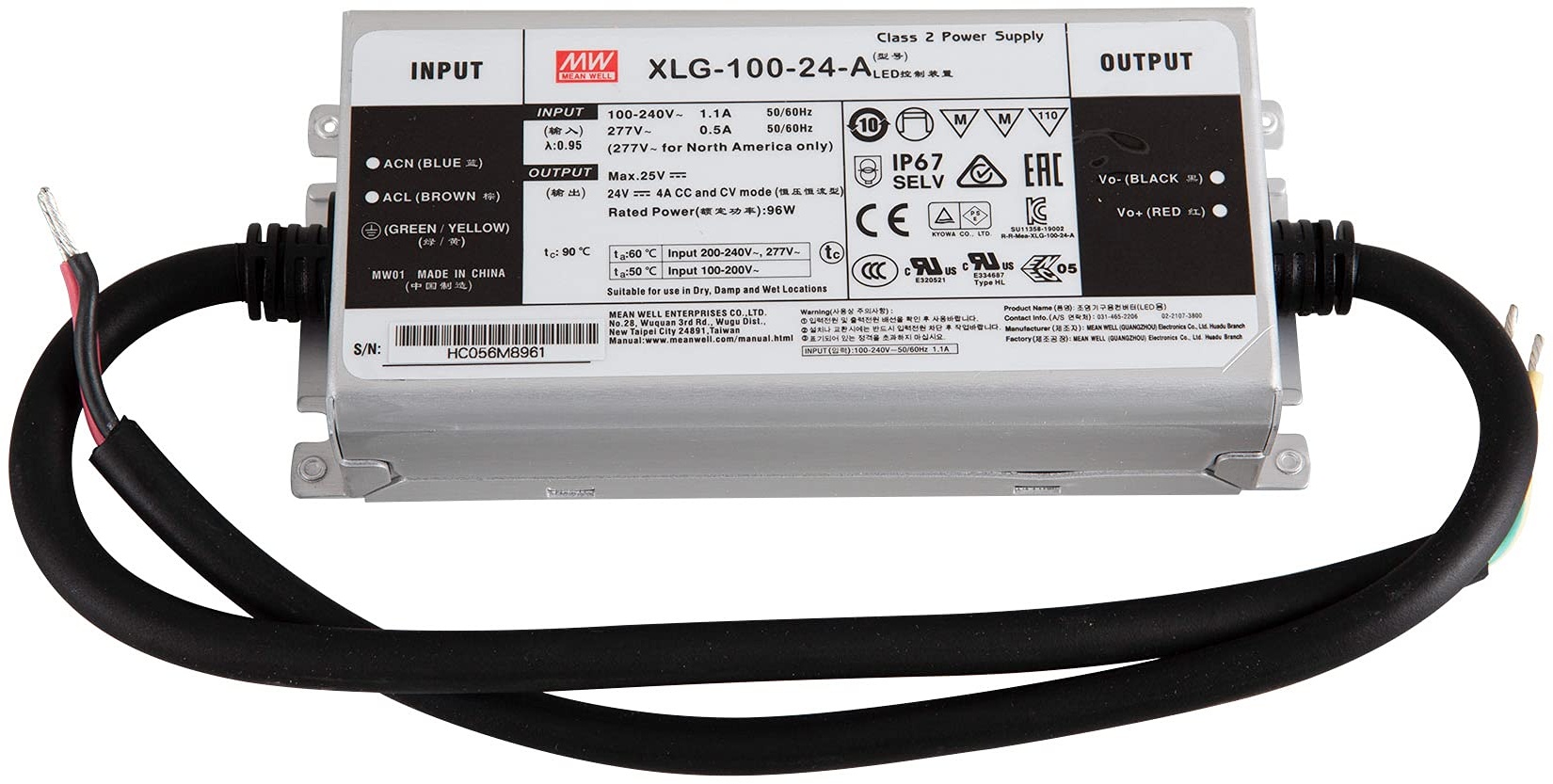 XLG-100-24-A LED Netzteil Trafo Mean Well XLG-100-24-A LED-Trafo, 96 W, 24 V DC, 4000 mA LED Transformator für LED Beleuchtung