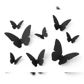 Partydeco Nachtfalter Sticker 3D Aufkleber 6-12cm Papier 30er Set schwarz