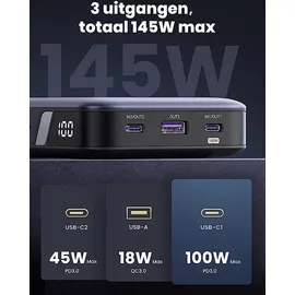 UGREEN Powerbank 25000 mAh 145W Two-way Fast Charging - Grau