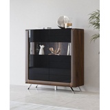 Leonique Highboard »Kasai«, Höhe 136,5 cm, 2 Türen mit Glaseinsatz, schwarz