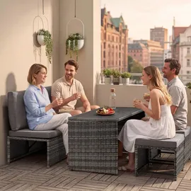 Tectake 2-in-1 Rattanlounge-Set Gartenmöbel grau