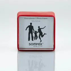 Beidseitiger Bilderrahmen 3D Fotorahmen aus Doppelglas mit Silikonband rot 5x5cm für Fotos, Passfoto, Briefmarken, Trockenblumen, Namensschild