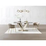 vente-unique Vente-unique-Esstisch für 6 Personen - Keramik, Sicherheitsglas & goldfarbenes Metall - Marmor-Optik Weiß & Grau - PORELIMA von Maison Céphy