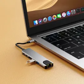 TECH-PROTECT HB02 6in1 USB-C HUB Adapter USB2.0 USB3.0 HDMI 4K 30Hz + RJ45 + PD100W Grau