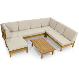 JV Möbel Designer U-Form Ecksofa Gartenmöbelset 3tlg. braun/weiß