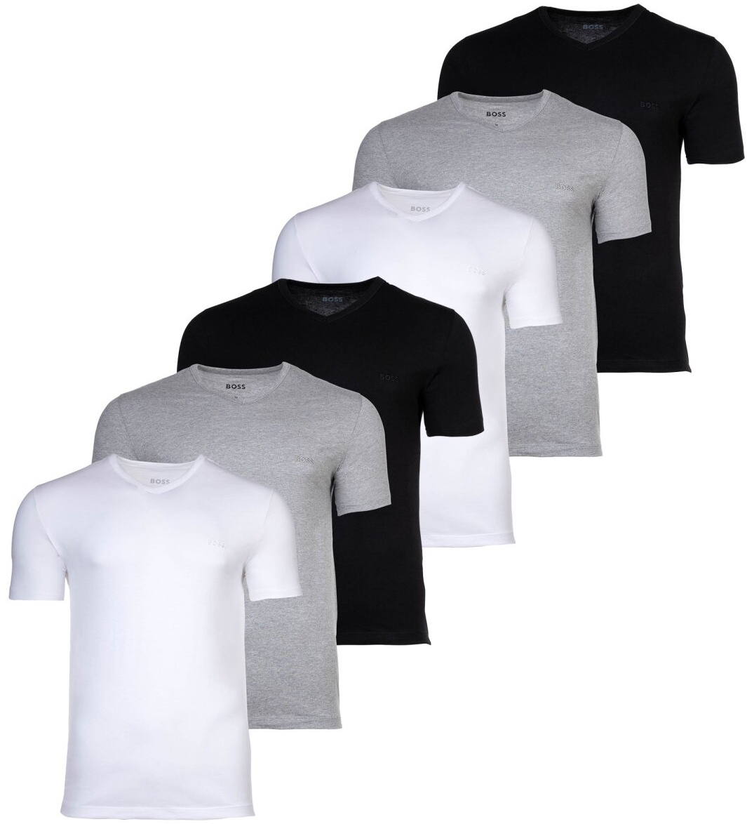 BOSS Herren T-Shirt, 6er Pack - TShirtVN Classic, Unterhemd, V-Neck, Cotton Weiß/Grau/Schwarz S