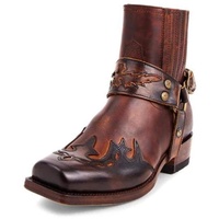 MAAARI Herren Western Stiefeletten Mode Schnalle Riemen Slip-on Stiefel Retro Leder Quadratische Zehe Cowboy Kurze Stiefel Cowboy Motorradstiefel,Dark Brown,38 EU - 38 EU