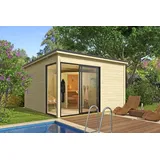 Saunahaus Gartensauna MARA 4, 386 x 386 cm, 44mm Wände, inkl. Karibu Sauna JARIN