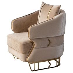 Casa Padrino Luxus Sessel Hellbraun / Gold 87 x 83 x H. 75 cm - Wohnzimmer Sessel - Hotel Sessel - Wohnzimmer Möbel - Hotel Möbel - Luxus Möbel - Wohnzimmer Einrichtung - Luxus Einrichtung