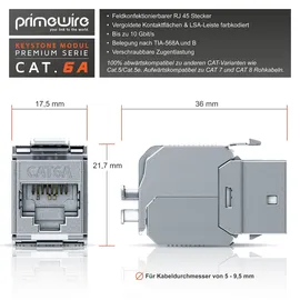 Primewire 8x Netzwerk-Adapter RJ-45 (Ethernet), Buchse zu Netzwerkkabel, CAT.6a Keystone Modul für LAN Kabel, RJ45 Buchse, feldkonfektionierbar