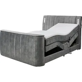 ed exciting design Dallas Boxspringbett 180x200 cm, , inkl. Topper, LED-Beleuchtung, motorisierter TV-Halterung grau