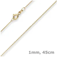 Schmuck Krone Goldkette 1mm Ankerkette diamantiert aus 585 Gelbgold 45cm, Gold 585 goldfarben