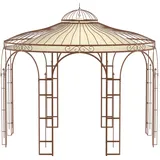 ELEO Pavillon Florenz rostoptik mit Sonnensegel - rund 4x4 m Rankpavillon für den Garten handgeschmiedet Schmiedeeisen romantisch - Rosenpavillon Metall stabil rost Edelrost - mit Sonnenschutz Dach