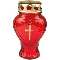 HS Candle Grabkerze (1-tlg), Grabkerze in Herzform mit goldenem Deckel, versch. Farben und Größen rot 6 cm x 13,5 cm
