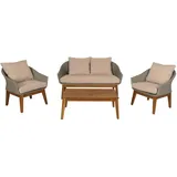 Mendler Gartengarnitur HWC-N37, Garten-/Lounge-Set Sofa Sitzgruppe, Poly-Rattan Holz Akazie grau, Kissen beige