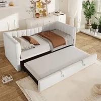 Flieks Schlafsofa Tagesbett 90x200cm mit Ausziehbett, Polsterbett Einzelbett mit Lattenrost, Sofabett Daybed Kinderbett Jugendbett, Samt, Weiß - Weiß