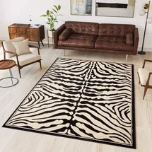 Tapiso Atlas Teppich Kurzflor Afrika Tiermuster Zebra Schwarz Creme Wohnzimmer Schlafzimmer Vintage Modern Design ÖKOTEX 80 x 150 cm