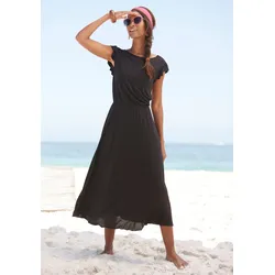Midikleid, aus Viskosejersey, kurzärmliges Sommerkleid, Strandkleid, Basic, Gr. 40 - N-Gr, schwarz, , 22491151-40 N-Gr