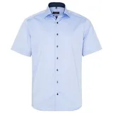 Eterna Klassische Bluse ETERNA MODERN FIT Kurzarm Hemd pinpoint mittelblau 8100-12-C13K blau 40cm Kragen 65cm Ärmellänge