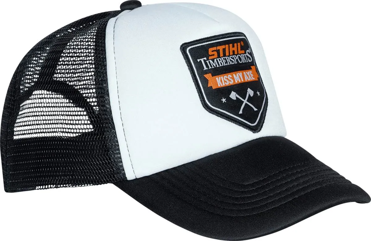 STIHL STS Trucker Cap, Schwarz-Weiß, Kappe mit Mesh-Detail, Kopfbedeckung