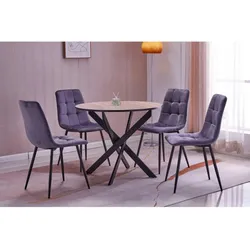 SKRAUT HOME Möbelset, 4er-Pack Esszimmerstühle, Gepolsterter Stuhl, Stuhl, Fester runder Tisch, Eiche/Schwarz, Schwarze Beine - 2012_1145