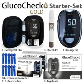 GlucoCheck GOLD Blutzuckermessgerät mmol/l + 110 Blutzuckerteststreifen